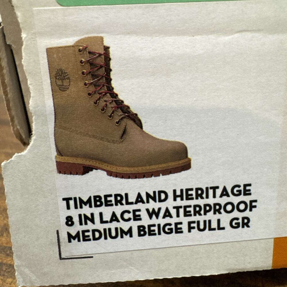Timberland Heritage 8 In Lace Waterproof Medium Beige Full Grain Boots Sz 8.5 - Picture 9 of 10